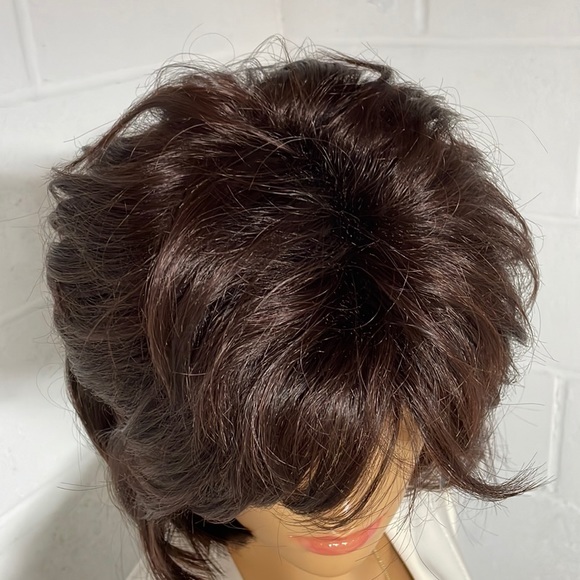 NWT 11” dark brown wig natural puff volume thick top layers adjustable bangs DP - Picture 6 of 16